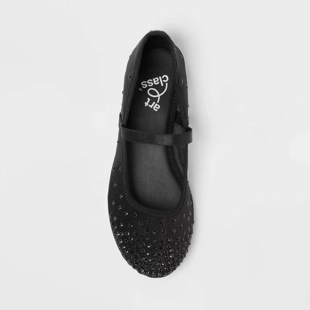 Girls Big Kids Size 2 Black Mary Jane Ballet Flats Studded Art Class Sybil New